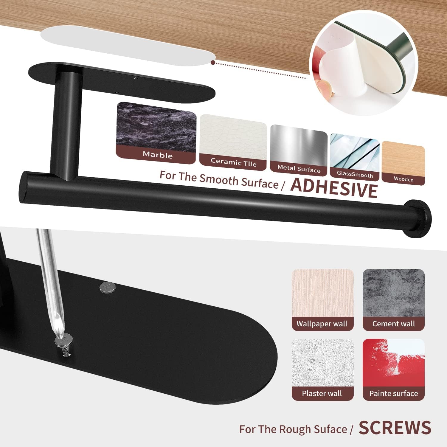 No-Drill Paper Towel Holder | Zero Wall Damage Matte Black